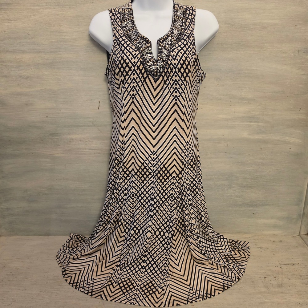 JM Collection Geometric Print Sleeveless Knee Length Dress Size Petite Medium GC
